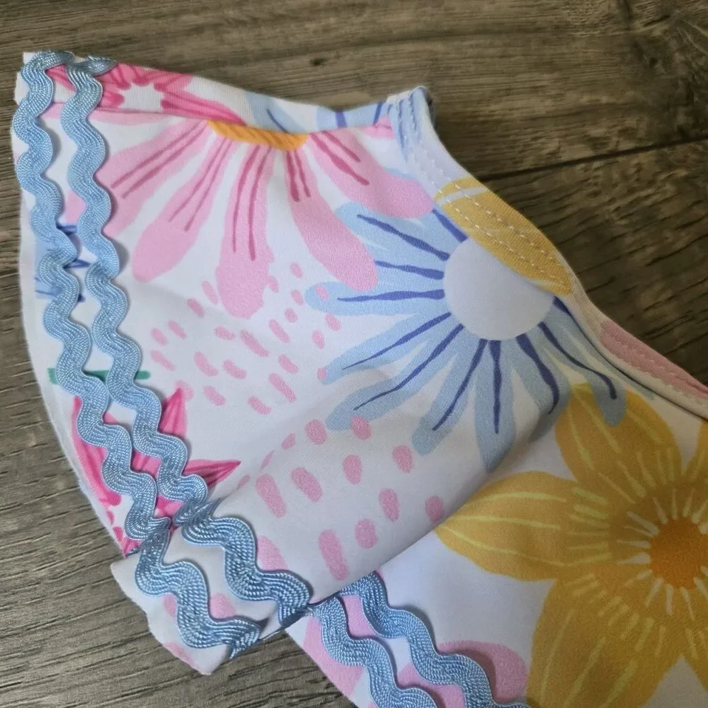 Marie Nicole Clothing Floral One Piece Swimsuit M NWT Pink Yellow Blue Ric Rac